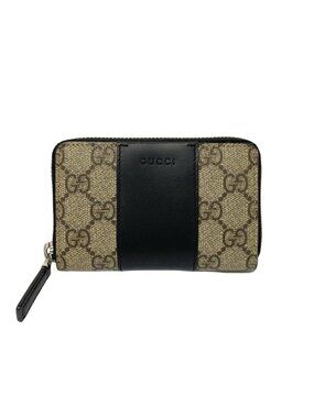 Gucci Coin Case GG Plus Supreme Beige Dark Brown Black Zip Around Leather